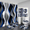 Nkzply 4-teiliges Duschvorhang-Set in Blau und Schwarz gestreift, grau und weiß, Moderne Heim-Badezimmerdekoration, Duschvorhänge mit Teppichen und WC-Deckelbezug