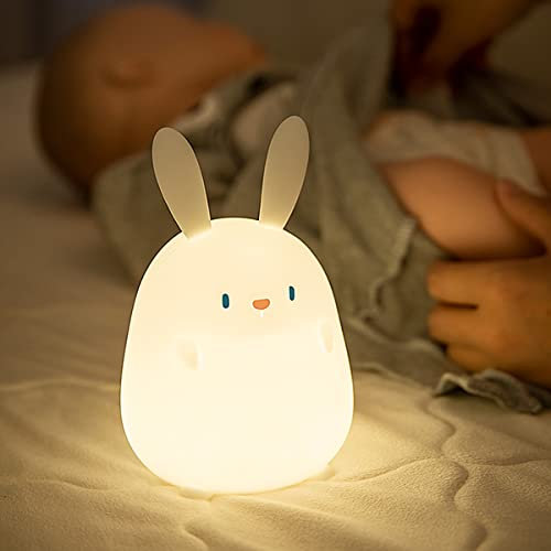LEDHOLYT Night Light for Kids,Cute Silicone Nursery Bunny Lamp for Baby and Toddler,Animal NightLight for Boys and Girls,Squishy Rabbit Lamp for Bedroom,Kawaii Bedside Lamp for Kids Room (Rabbit)