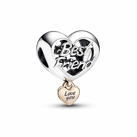 PANDORA „Love You Best Friend“ Herz-Charm aus Sterling-Silber und 14 Karat rosévergoldeter Metalllegierung - Kompatibel mit PANDORA Moments Armbänder