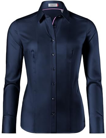 Vincenzo Boretti Bluse, modern-fit/leicht tailliert, Hemdkragen, Soft Twill - bügelleicht dunkelblau 34