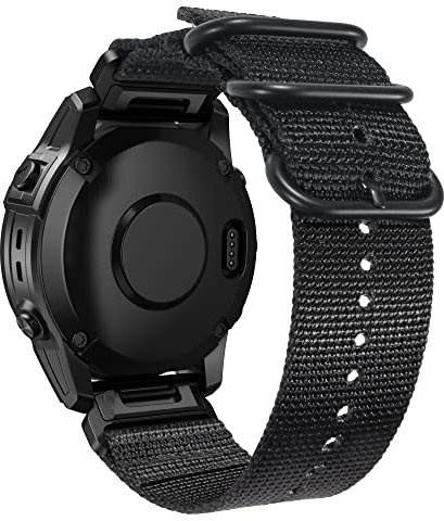 ANBEST Nylon Armbänder für Garmin Fenix 7X/Fenix 6X/Fenix 5X Armband Nylon, Sanft Schnelle Veröffentlichung Ersatzarmband mit Ringschließe für Fenix 6X Pro/Fenix 5X Plus/Fenix 3/3 HR, Schwarz