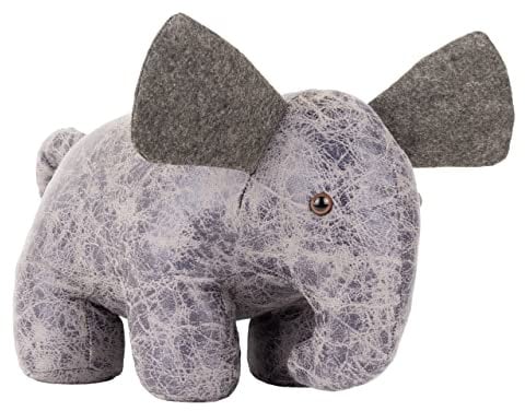 Paoletti Faux Leather Ernest Elephant Doorstop – Heavyweight, Sand Filled, Decorative Animal Door Stopper, PU, 21 x 20 x 30 cm