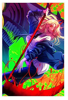 FISH DRAGATE Power Chainsaw Man Anime 0265 Leinwand-Poster, Schlafzimmerdekoration, Sport-Landschaft, Büro, Raumdekoration, Geschenk, ohne Rahmen, 20 x 30 cm