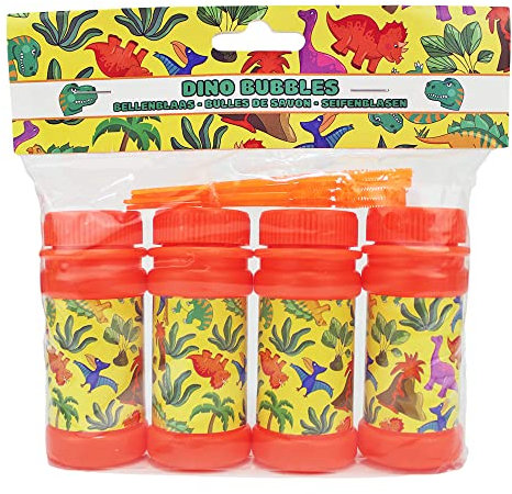 BEMIRO Seifenblasen Dinosaurier 4er Set - 60 ml pro Flasche, Kinder Seifenblasen, Hochzeit, Kinder Mitgebsel