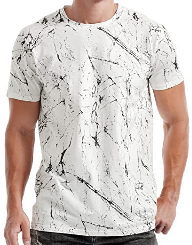RONOMO Men's T-Shirt Short Sleeve Crew Neck Active Printed Tee - 95% Cotton 5% Spandex, Medium Stretch, Soft Breathable Casual Top (SH White XL)