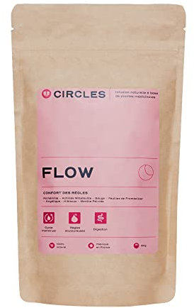Circles FLOW - Infusion Naturelle à Base de Plantes Médicinales - Cure de confort pendant les règles - Soulage, Apaise et Régularise - Framboisier, Achilée Millefeuille - 1 Sachet/60g