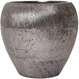 VIVANNO Pflanzkübel Blumentopf Fiberglas Silber Schwarz geriffelt Tempest 51x44