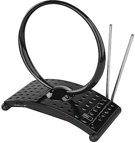 EMOS Design Zimmerantenne J0701, aktive Digitale Innenantenne für Full HD-Empfang von DVB-T/T2, DAB, mit integriertem LTE/5G Filter und Signal-Verstärker, 0-25 km Signalempfang