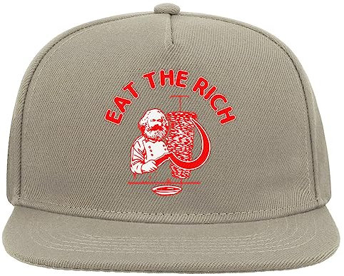 Eat The Rich Karl Marx 5 Panel Snapback Flat Visor Cap Hat Baseballmütze Grau