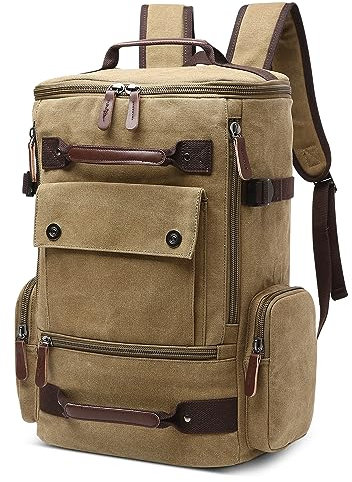 DORRISO Vintage Canvas Rucksack Herren Groß Schulrucksack 17.3 Zoll Laptop Tasche mit Griff Wanderrucksack Reisen Camping College Arbeit Schule Elegant Herren Leinwand Tagesrucksack Khaki