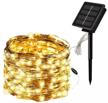 Tubo Natalizio Led giallo ad Energia Solare, Luci Luminose di Natale da Esterno, Corda IP65 8 Modalità per Giardini, Decorazioni Natalizie, Feste, Pannello con batteria ricaricabile (Giallo, 12)