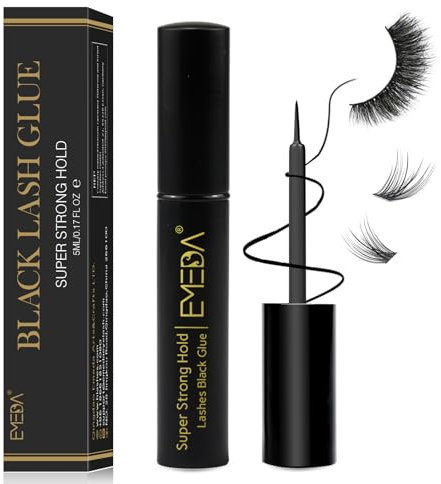 EMEDA Black Eyelash glue super strong hold Professional Latex Free False Eyelash Glue Waterproof Lash Glue Strip Eyelash Adhesive 5ml 0.17OZ Lashes Glue (Black)