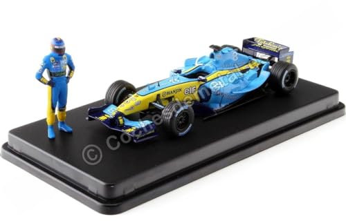 2004 Renault F1 Team R24 Nº8 + Figura Fernando Alonso + Urna expositora 1:43 Cochesdemetal F1_33SET