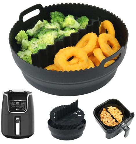 YQL Foldable Air Fryer Silicone Liner with Divider for Ninja Air Fryer MAX 5.2L, Round Air Fryer Accessories Reusable Trays for Instant 5.7L/ Tefal 5L/ COSORI 4.7-5.5L/ Russell Hobbs 5L Airfryer