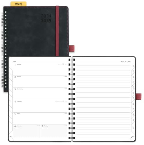 POPRUN Planer 2024–2025, Wochennotizbuch, 21,6 x 16,5 cm, akademischer Kalender (24. Juli – 25. Juni), Terminkalender mit monatlichen Registern, Spiralbindung, Softcover, Innentasche, 100 g/m²,