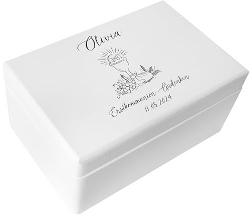Creative Deco Weiß Personalisiert Kommunion/Konfirmation Geschenke für Mädchen und Jungen - Holzkiste | Mehrere Kommunion Motiv | Individuelle Geschenk Erinnerungsbox | Erstkommunion Deko