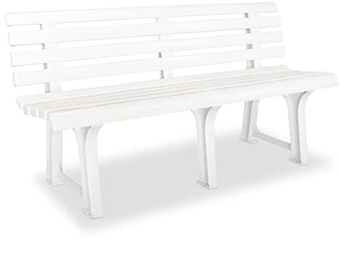QZZCED Gartenbank 145,5 cm Kunststoff Weiß, Gartenbank für Terrasse Outdoor Sitzbank Parkbank aus Terrassenbank Für Rasenflächen, Hinterhöfe und Gärten