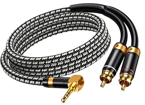 Primeda Audiophile 3.5mm male to 2 RCA male cable 1M, Stereo Audio adapter Silvered-Plated Copper core for Smartphones Tablets Speakers HDTV and More