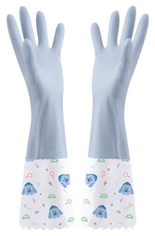 JYJLLM Velvet lining Marigold Gloves Medium for,washing up gloves large,kitchen gloves for washing dishes,Applicable to kitchen Premium Rubber Gloves for Work (1, Blue wide mouth)