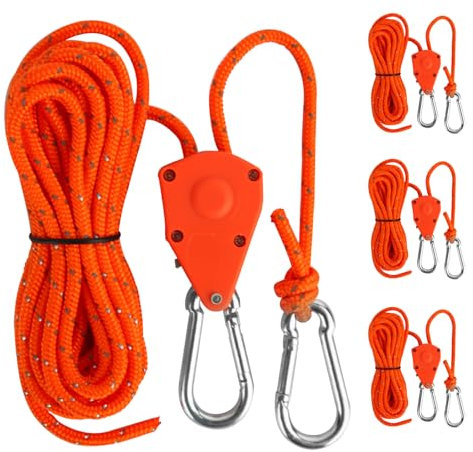 Creechwa Abspannseile mit Seilspanner, 4 Stück 13ft | 4M, Abspannseil 4mm, Reflektierend Abspannseile Seil, Einfach zu Bedienen und Langlebig Einstellbare Spannseile für Sonnensegel mit Haken