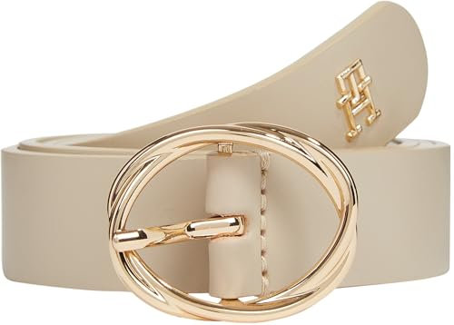 Tommy Hilfiger Damen Gürtel Chic 2,5 cm Ledergürtel, Beige (Sugarcane), 90 cm