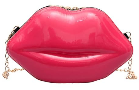 Jiqoe Damen-Umhängetasche aus Kunststoff, süße Umhängetasche in Lippenform mit Metallkette, kleine Bankette, Abendtasche, Handytasche