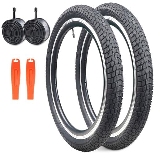 ZUKKA Juego de 2 neumáticos de bicicleta plegables para niños de 20 x 2.125 y 2 unidades de tubo de 20 pulgadas, válvula AV48 mm, compatible con neumáticos de bicicleta de 20 x 2,125 mm y tubo