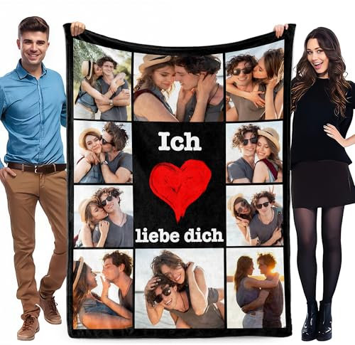 WMDIY Personalisierte Decke mit Foto, Kuscheldecke mit Foto Schreibstil Namen, Fotodecke mit Eigenem Foto, Fotodecke, Valentinstag Weihnachten Geburtstag Geschenke für Freundin, Freund, Mama, Papa