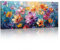 Mit Rahmen Großes Leinwandbilder Wandbilder, Bunte Weinlese Blumen Abstrakt bild auf leinwand Wandkunst Lila Rot Floral Kunstdruck Deko für Wohnzimmer Schlafzimmer fertig zum Aufhängen 120x50cm