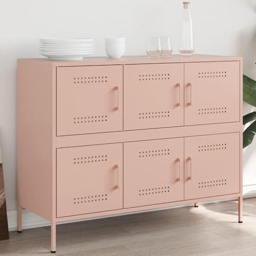 IKAYAA Metallschrank Rosa Wohnzimmerschrank 100,5 x 39 x 79 cm Sideboard aus Metall Beistellschrank Aktenschrank Werkstattschrank Metall Kommode für Wohnzimmer