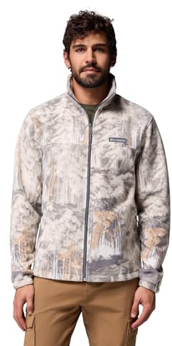 Columbia Men's Steens Mountain Printed Jacket, Full Zip Fleece Jacket, City Grey Deschutestrees, L