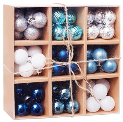 Weihnachtskugeln 99tlg, 3 cm Kunststoff Christbaumkugeln Bunt Weihnachtsdeko, Weihnachtsbaum Dekoration Set, Glänzend Glitzer Weihnachten Deko mit Anhänger Elfen Thema Rot Gold Weiß (Blau)