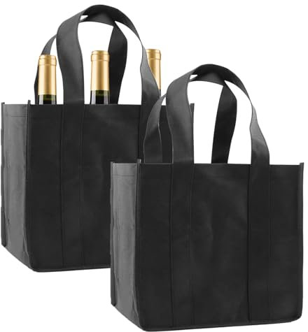 Benaewa 2 Pcs Bottle Carrier, Reusable Wine Bag for 6 Bottles with Dividers and Handles (31 X 25 X 18cm)