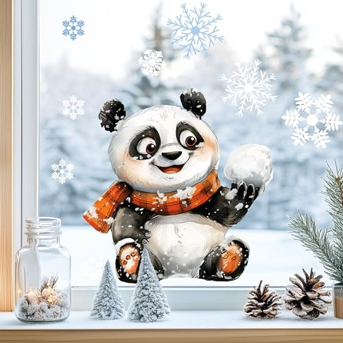 Fensterbild Fensteraufkleber Panda Winter Fensterdeko | Fensterdeko Glasdeko für Fenster Glasflächen Kinderzimmer Wohnzimmer Küche Bad statisch haftend wiederverwendbar Saison Deko