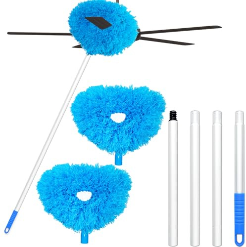 2 Pack Ceiling Fan Cleaner Duster,Reusable Microfiber High Ceiling Fan Blade Cleaner with Removable Extension Pole 13 to 50 Inch for Cleaning,Bookshelves,Door,Window Top,Furniture