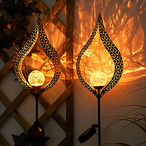 GLOBO Solarleuchte Flamme Garten Solarstab für Außen Solar Garten Deko für Außen, mit Erdspieß und Lichteffekt, 1x LED warmweiß, H 90 cm, 2er Set