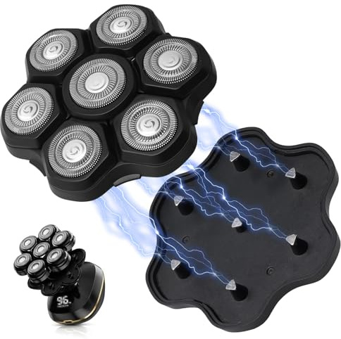 kaxay 7D Magnetischer Rasierkopfersatz für Männer, Rasierer Kopf mit 7D Magnetic Scherköpfe Ersatzklinge Bart Cutter für Head Shaver Nass-Trocken Rasierer Glatze Herren (Schwarz)