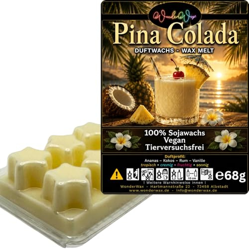 WonderWax® Duftriegel 6 x Duftwachs Sterne Weiß Pina Colada | Farbe: Weiß | Raumduft für Duftlampen, Wax Melt, Sojawachs, Indoor Duftöl Wachs schmelzen für Aromalampe