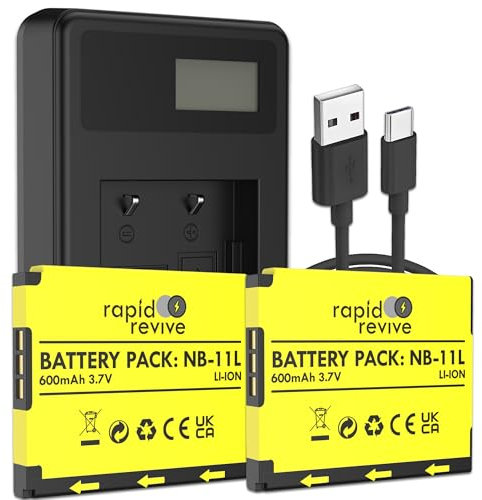Rapid Revive – NB-11L NB-11LH Replacement Battery & Charger For Canon PowerShot A3500 A4000 A2300 A2400 A2600 IXUS 185 240 HS 180 275 HS – 2 Pack Rechargeable Li-ion Digital Camera Battery