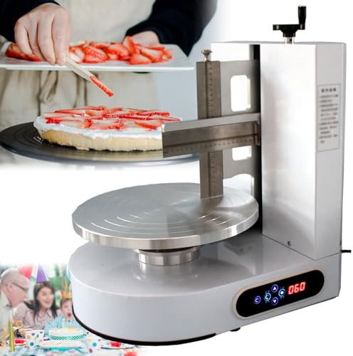 Professional Cake Supplies 4-12Inch Automatic Cake Icing Machine, Round Cake Cream Spreading Coating Filling Machine with Adjustable Cake Edge Surface Scraper, 35CM Smoothing Cake Turntable