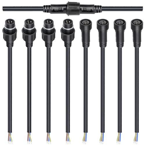 wecan 4-poliges wasserdichtes Kabelverbinder-Set, 16 AWG, 28 cm Stecker/Buchse mit verzinntem Anschluss für wasserdichte Kabelstecker (4er-Set, schwarz)