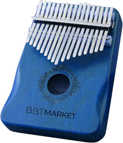Kalimba 17 Tasten Daumenklavier aus Akazienholz – Thumb Piano Fingerinstrument – C-Dur – Tragbar, gestimmt, mit Notenprägung – Musikinstrument für Anfänger & Profis (Blau)