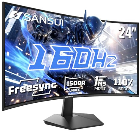 SANSUI 24 160Hz FHD 1080P Curved Gaming Monitor 1ms 1500R Fast VA Freesync HDR 3000:1 Contrast Ratio HDMI2.0 DP1.4 VESA Compatible (HDMI Cable ES-G24C1L