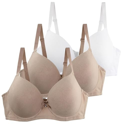Shffuw 3 Pack Push Up Bras for Women UK Sexy Floral Lace Comfit Padded Support Underwire Bralettes Full Coverage Comfort Everyday Minimiser Plus Size Sports Wireless Bras Ladies Underwear Womens Bra