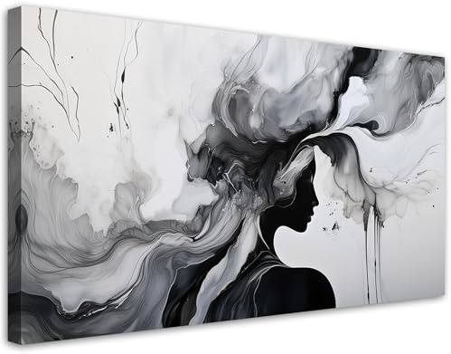 Feeby Wandbilder - Bilder Schlafzimmer - Frau Abstraktion Schwarz Weiß - 100x50 1tlg - Wohnzimmer Bild Groß - Wohnungs - Foto Geschenk - Leinwand Wall Art - Wand Deko
