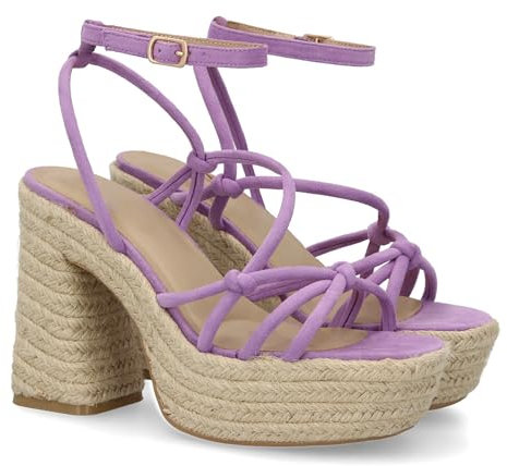 shoes&blues.es 94105 Sandalia de Tacon de Yute para Mujer, comodas y Elegantes, Diseno Moderno con Tiras Cruzadas y Cierre de Hebilla, Ideales para Primera Verano. Lila Talla 40