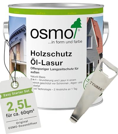 OSMO.Holzschutz Öl-Lasur Teak, 2,5L für außen inkl. TYMBRR Dosenöffner, seidenmatt & wetterfest, Holzlasur & Öl für Zäune Fenster Carports, offenporig UV-beständig