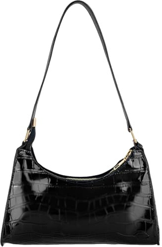 MUNSKT Borsa a tracolla da donna in vernice goffrata, stile retrò Y2K, piccola borsa nera, 25 x 17 x 7 cm, classica borsa a tracolla per uso quotidiano, shopping