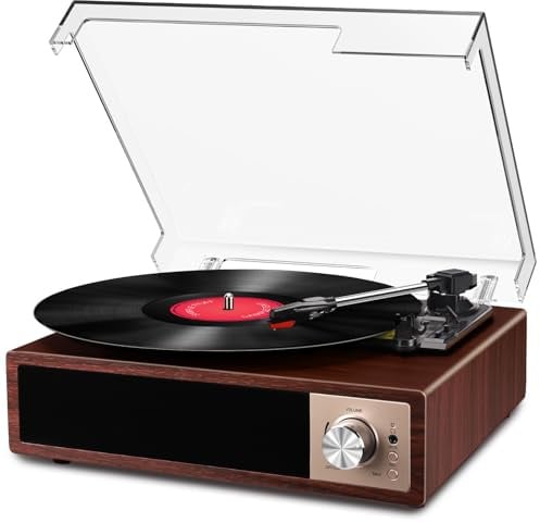 Regevo Tocadiscos de Vinilo, Tocadiscos Vintage Bluetooth 5.4 Reproductor de Discos con 3 Velocidades 33/45/78 RPM, Altavoces Incorporadas, Grabación de Vinilo a Audio, Salida RCA/Aux/USB/Auriculares
