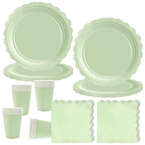 Party Supplies,Sage Green Birthday Decorations Party Tableware Set | Contain Plates Cups Napkins for Birthday Baby Shower Wedding Partys Anniversary(20 Guests)